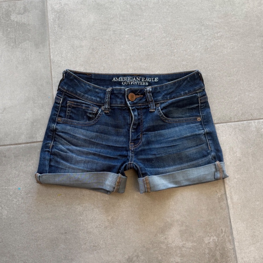 Vintage Y2K American Eagle Microshortz Stretch Low Rise Denim Shorts Size 2